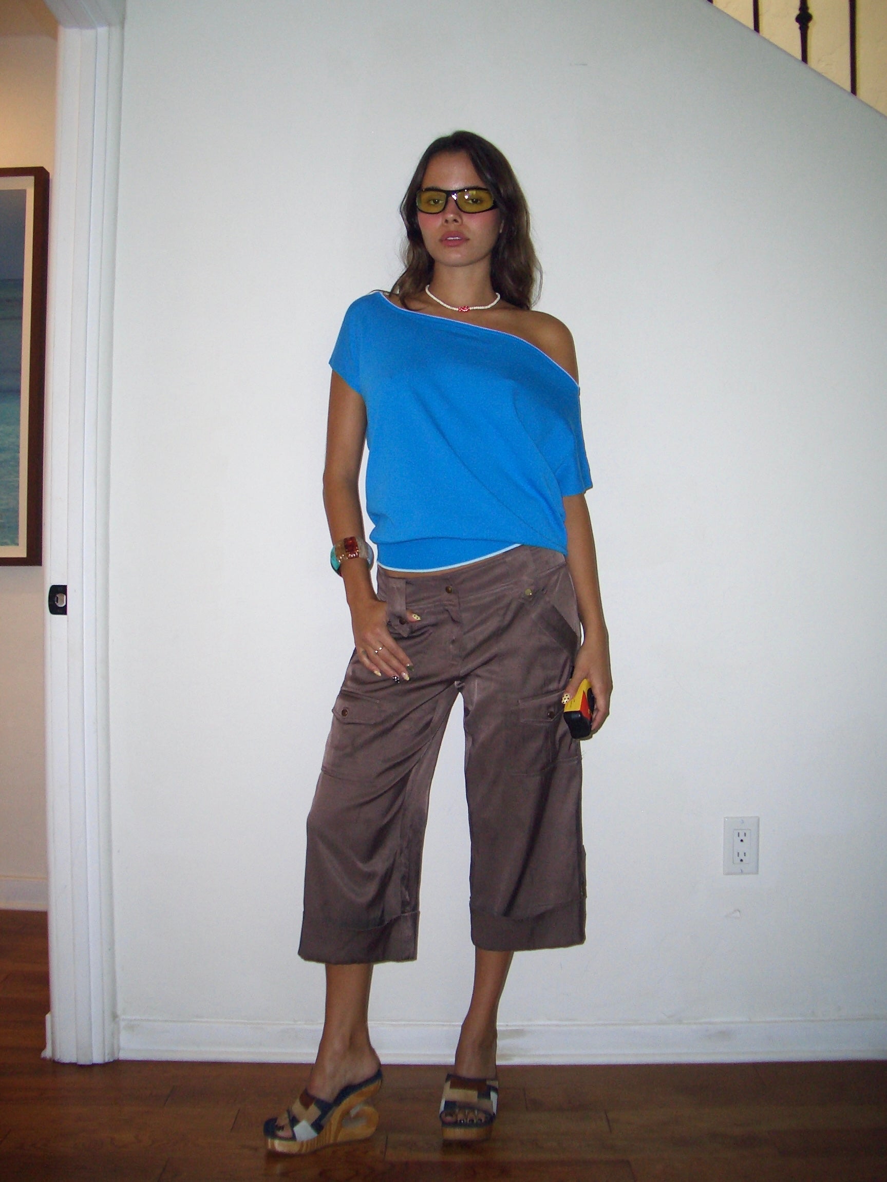 ariel knit off shoulder top / blue