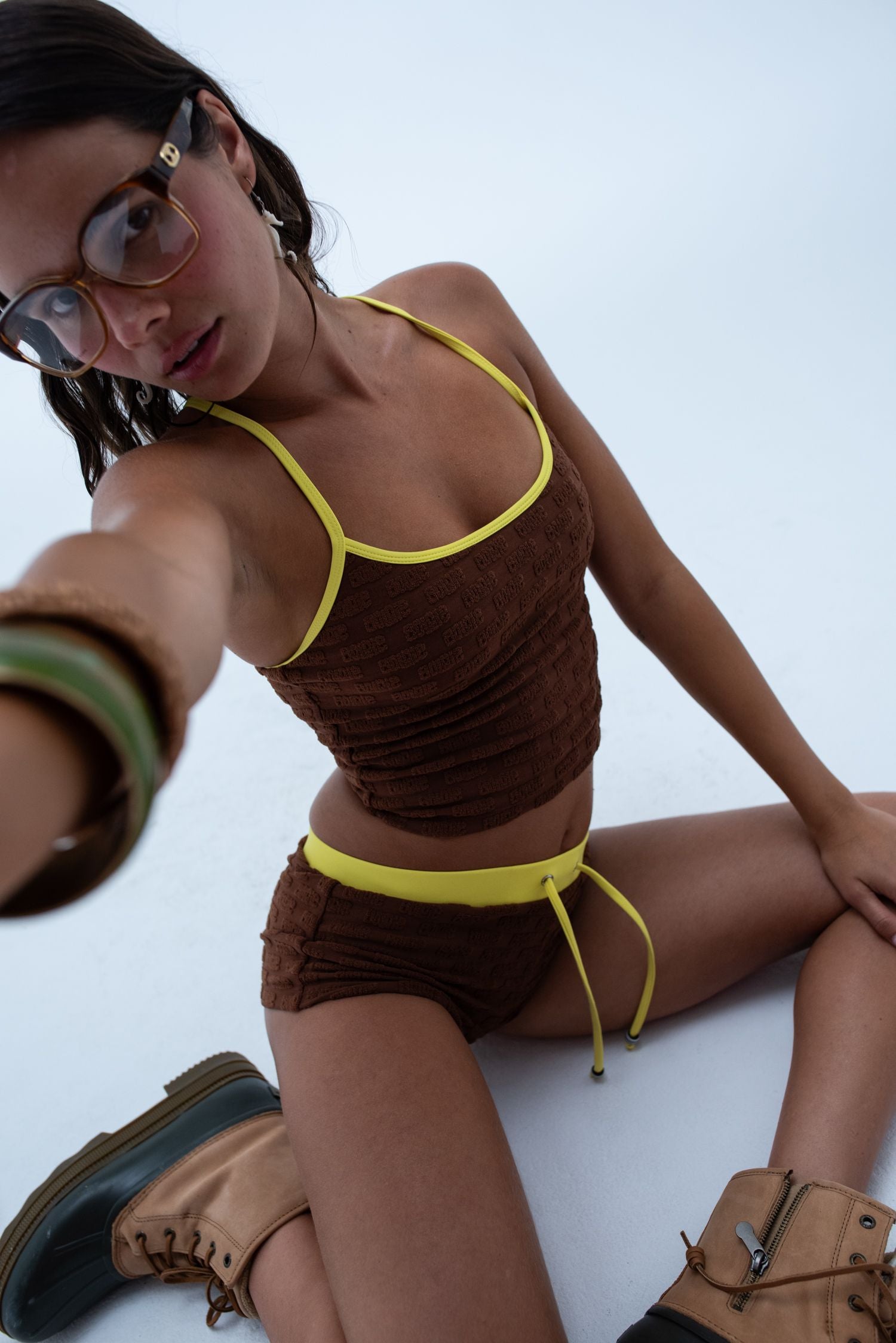 sonia tank top / brown logo terry