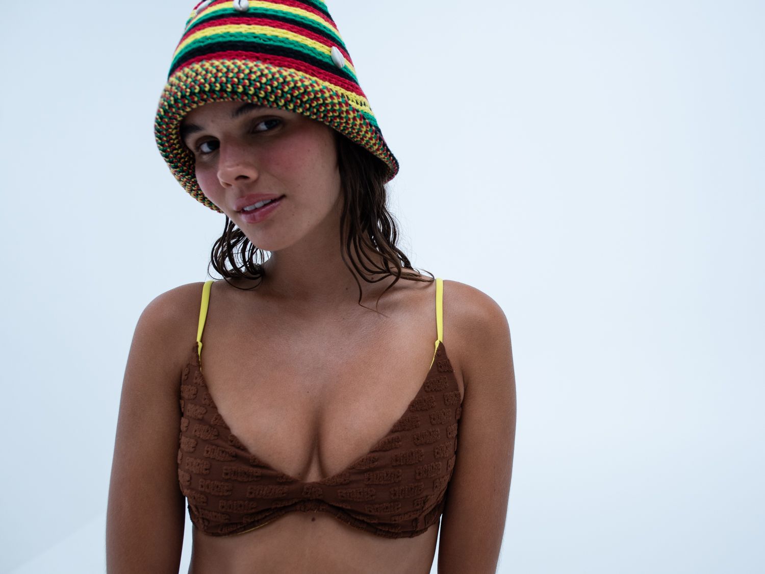 demi underwire top / brown logo terry