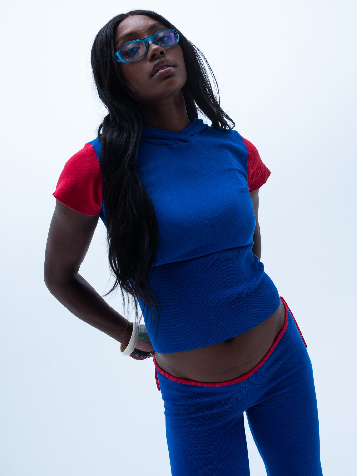 luna hooded tee / blue