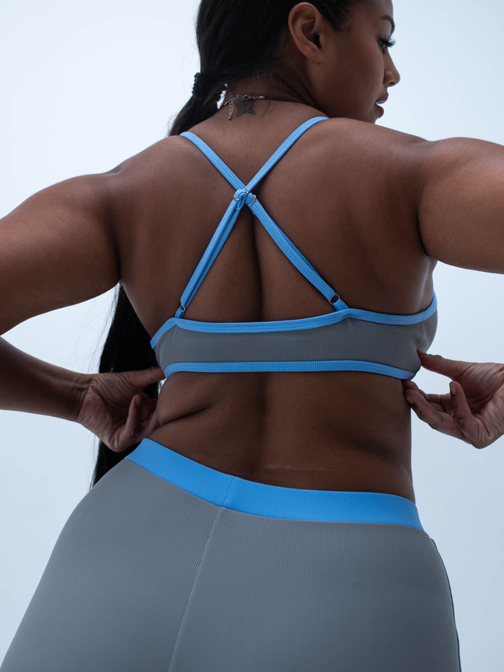 yara crossback top / grey + blue
