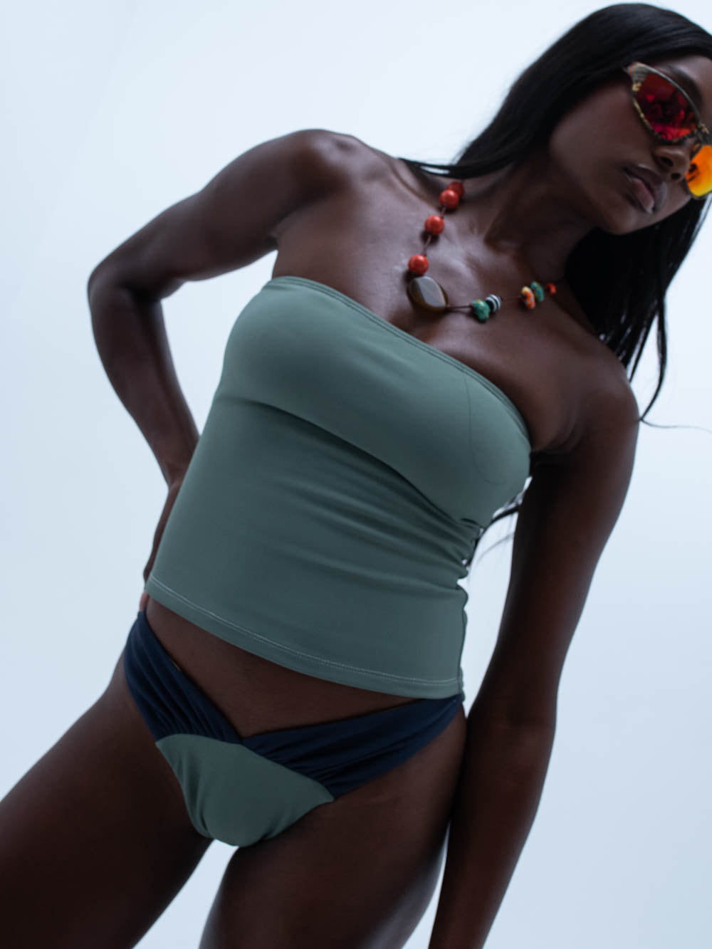 kelly tube top / green + navy