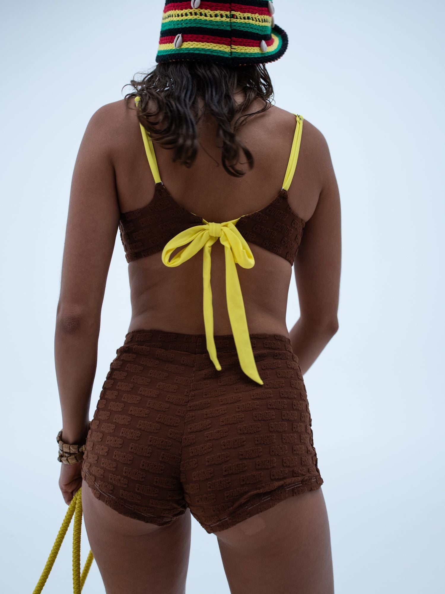 demi underwire top / brown logo terry